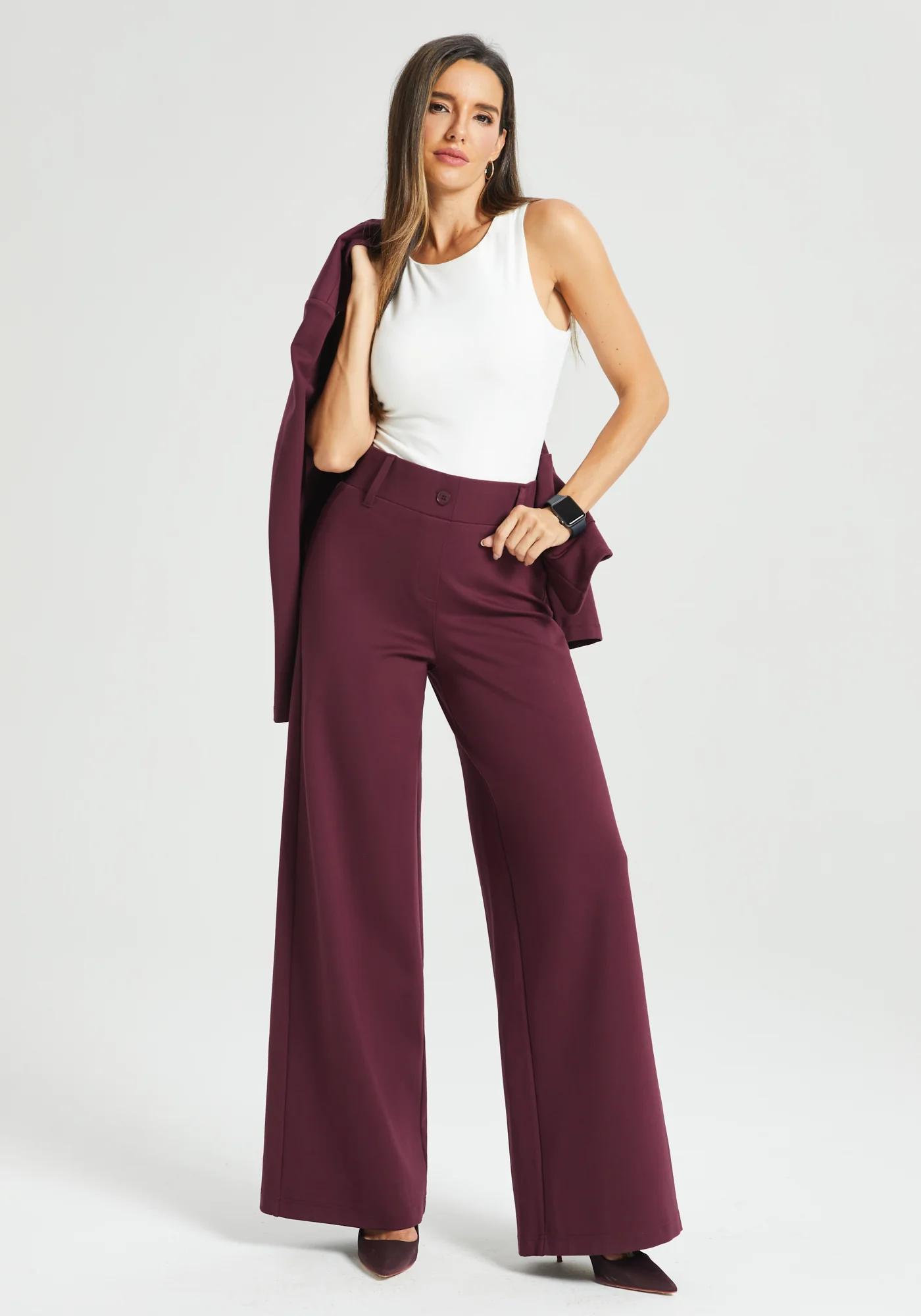 Classic High-Waist DPYP™ Dress Pant Yoga Pants | Wide (Burgundy) - Image 5