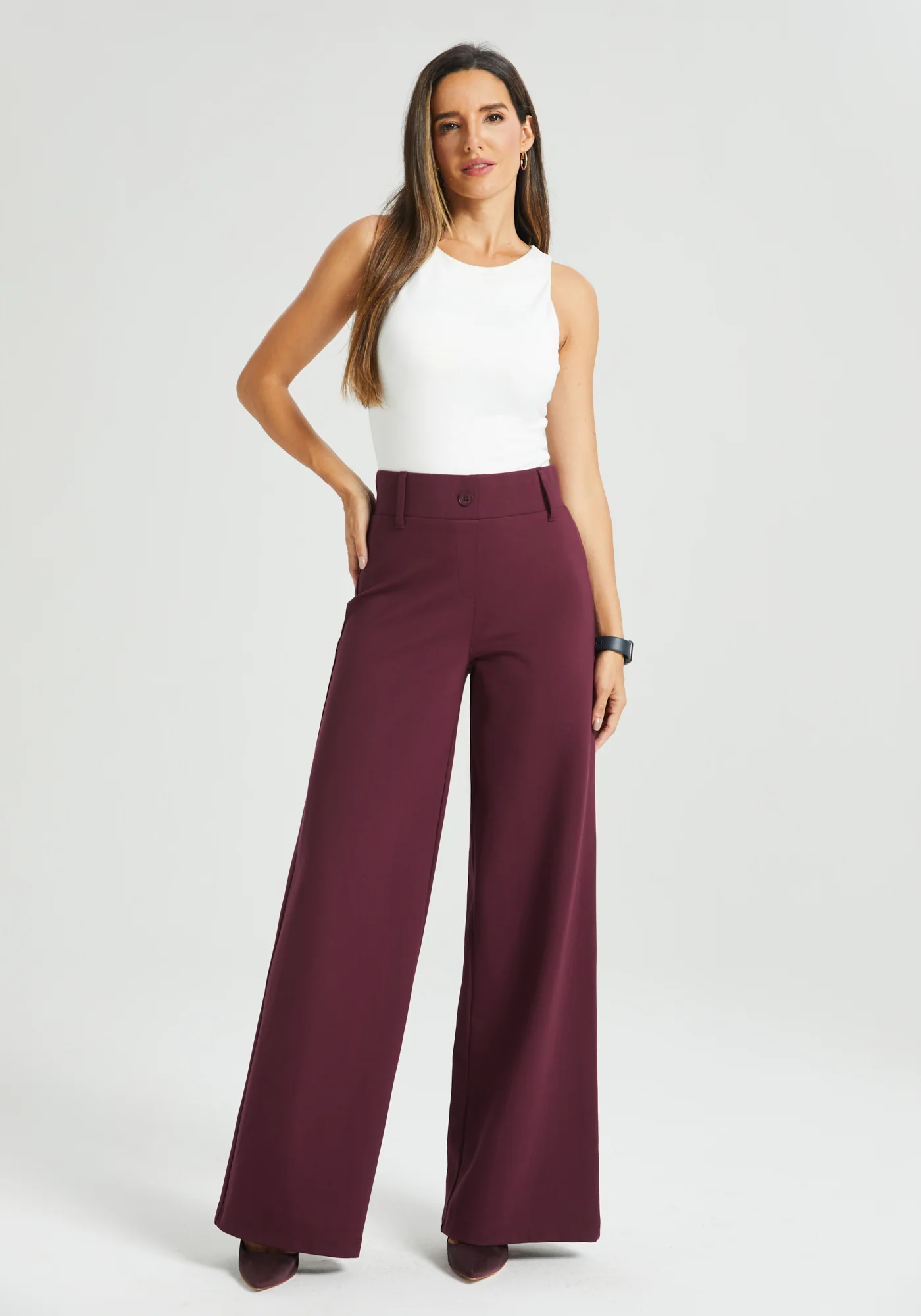 Classic High-Waist DPYP™ Dress Pant Yoga Pants | Wide (Burgundy) - Image 6