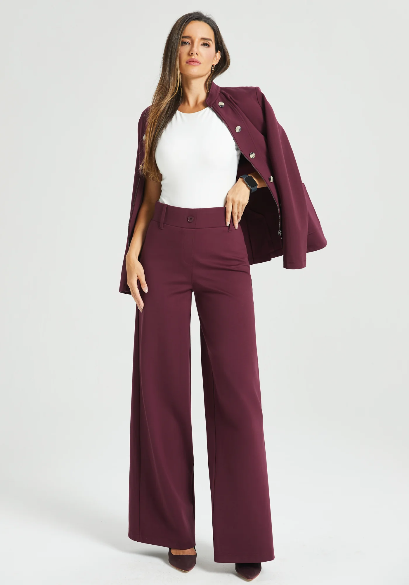 Classic High-Waist DPYP™ Dress Pant Yoga Pants | Wide (Burgundy) - Image 7